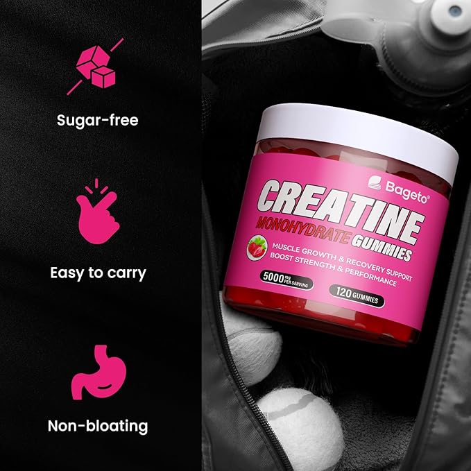 Creatine Monohydrate Gummies 5000mg for Men & Women, Gomitas de Creatina 5g Creatine Monohydrate,0g Sugar Chewables Creatine Pre-Workout for Muscle Strength, Vegan (Strawberry 2)