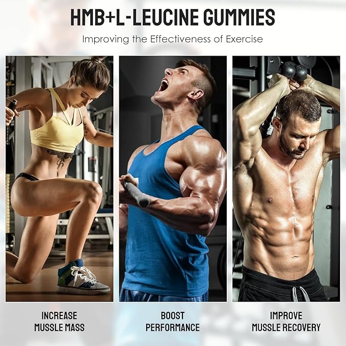 HMB and Leucine Supplements 3000mg, HMB L-Leucine Gummies for Adults, Muscle Recovery, Increase, Improve Endurance, Non GMO, Vegan,Gluten Free, 120