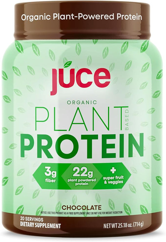 Juce Organic Plant-Based Protein Powder – Chocolate | Premium Organic Protein Blend, Brown Rice, & Pumpkin Proteins | Superfood & Antioxidant Rich with Kale, Spinach, Blueberry - By Terra Kai Organics
