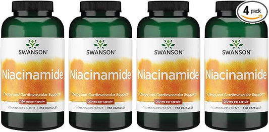 Swanson Niacinamide - Vitamin B3 Supplement Promoting Heart Health & Energy Support - May Support Healthy Joint Function - (250 Capsules, 250mg Each) (4 Pack)