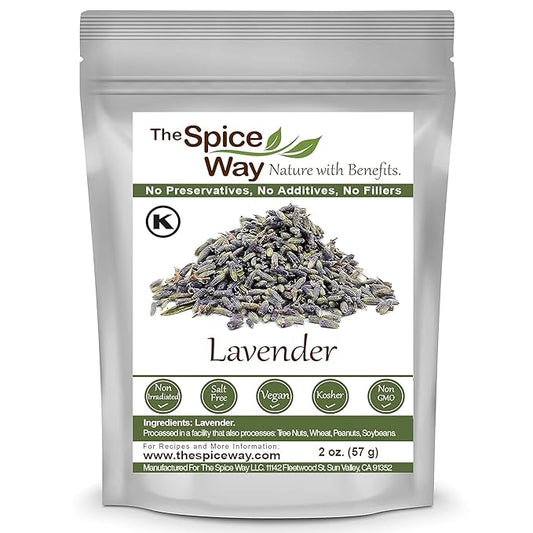 The Spice Way Lavender Flowers - (2 oz) dried flower buds for tea and culinary use - Culinary Lavender Buds - Dried Edible Lavender for Drinks, Chicken, Lavender Tea and More Dried Lavendar Recipes