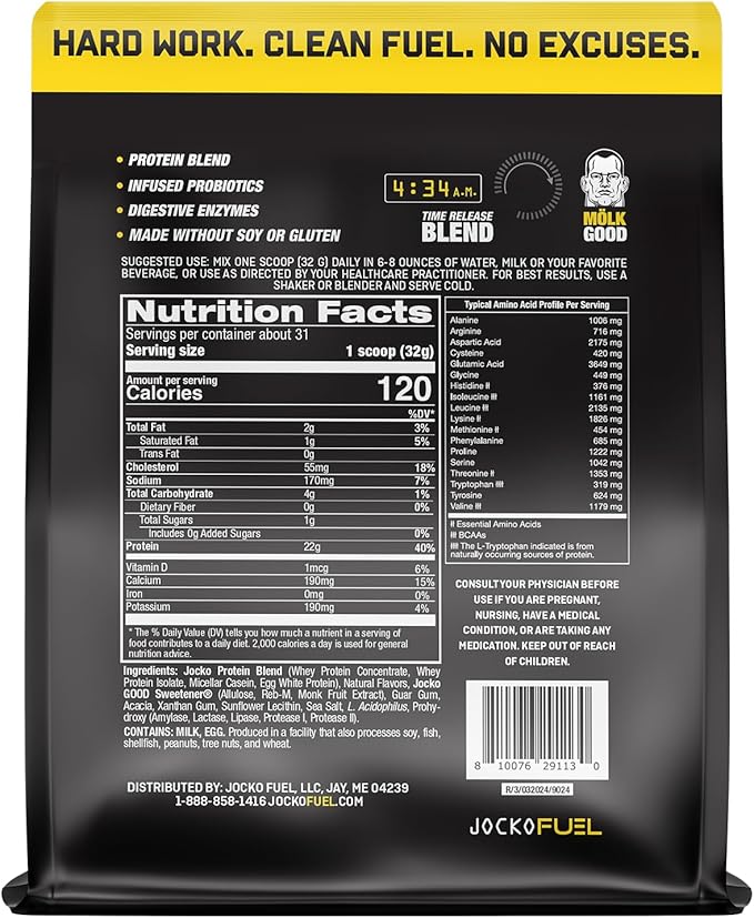 Jocko Fuel Mölk Whey Protein Powder 22g Low Sugar Monk Fruit Blend - Muscle Recovery & Growth, Packaging May Vary (31 Servings, Banana Cream)