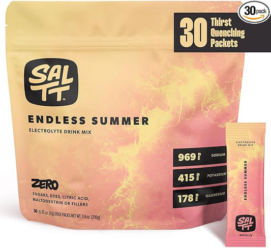 Keto Chow SALTT Electrolytes Powder Flavored Drink Mix - Endless Summer - 30 Hydration Packets - Magnesium, Potassium, Sodium, Trace Minerals - Zero Sugar & Gluten Free - Travel Essentials