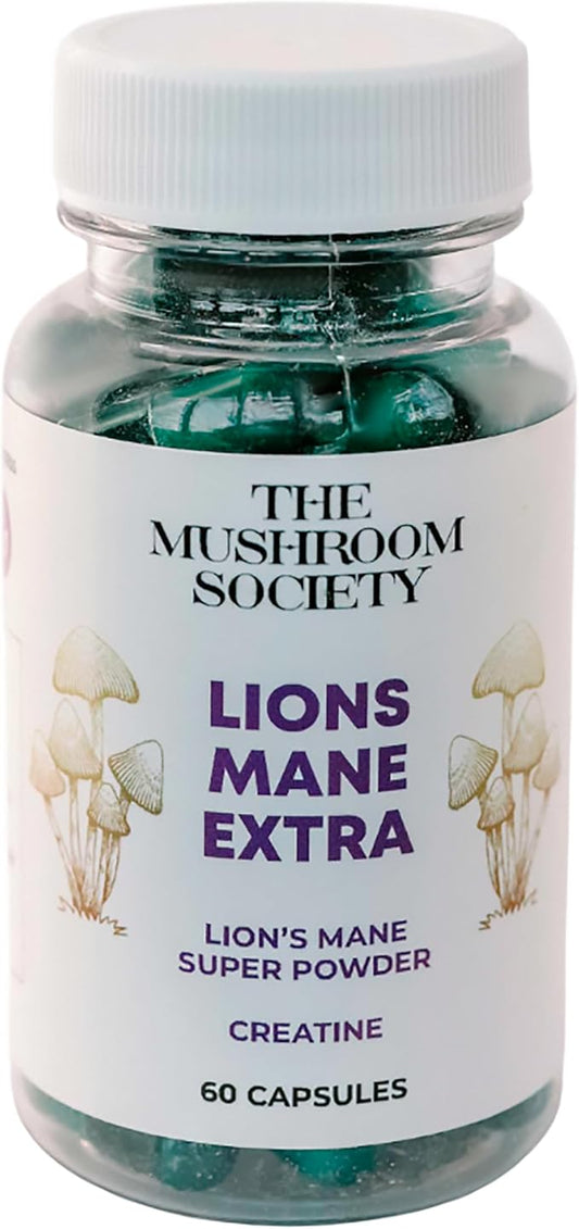 Lion’s Mane Extra Supplement - Lion’s Mane Super Powder & Creatine - Mushrooms Supplement for Energy, Performance & Focus - 60 Capsules