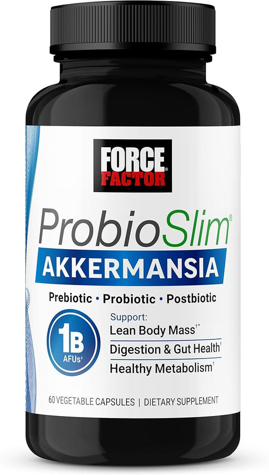 Force Factor ProbioSlim Akkermansia Probiotics & Postbiotics, With 1B AFUs Akkermansia Muciniphila, Prebiotics & Chromax Chromium, Support Lean Body Mass, Digestion & Gut Health, 60 Vegetable Capsules