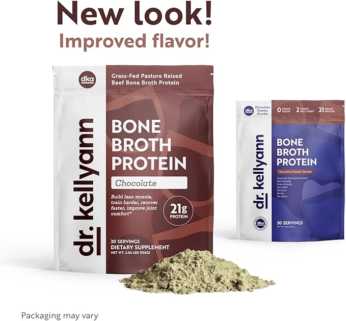 Dr. Kellyann Keto Bone Broth Protein Powder Chocolate - Protein 21g, 2g Net Carbs - Grass Fed Hydrolyzed Collagen - Sugar, Gluten and Dairy Free, Paleo, Keto Protein Shakes (30 Servings)