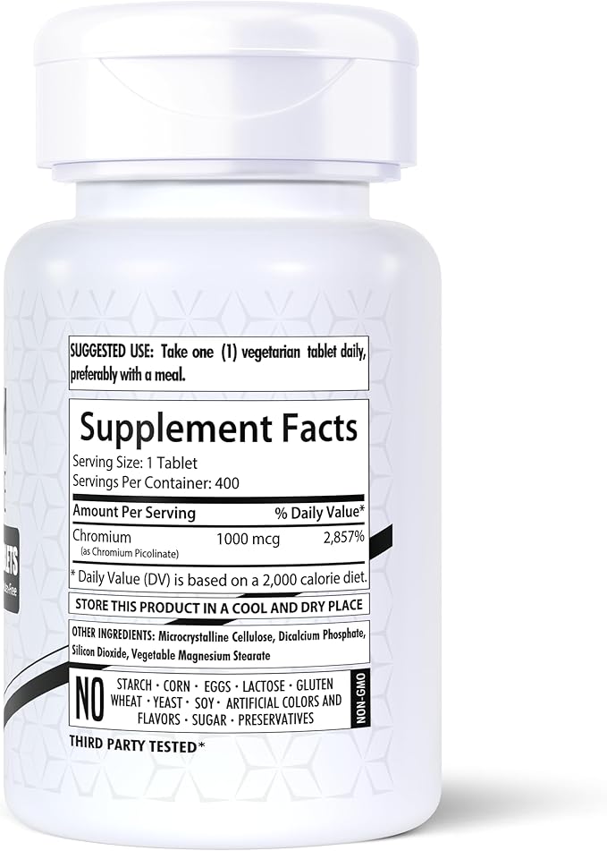 Chromium Picolinate 1000mcg | Pack of 2 | 400 Tablets Each | Gluten-Free | Non-GMO | Made in USA