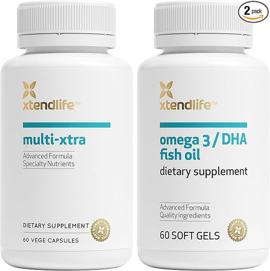 Xtendlife Daily Care Bundle - Multi-Xtra Multivitamins & Omega-3/DHA Fish Oil - Vitamins, Minerals, Antioxidants, and Fatty Acids for Total Body Support - 30 Day Supply