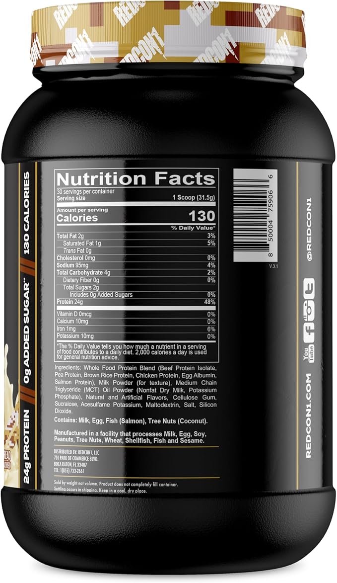 REDCON1 MRE Lite Whole Food Protein Powder, Banana Nut Bread - Low Carb & Whey Free Meal Replacement with Animal Protein Blends - Easy to Digest Supplement Made with MCT Oils (30 Servings)