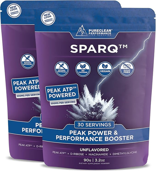 SPARQ Peak ATP Power & Performance Booster – 500mg ATP, D-Ribose, DMG & NAD+ – Boosts Muscle Mass, Energy, Stamina, Strength & Recovery – Caffeine-Free Pre-Workout Powder – 60 Servings – Unflavored