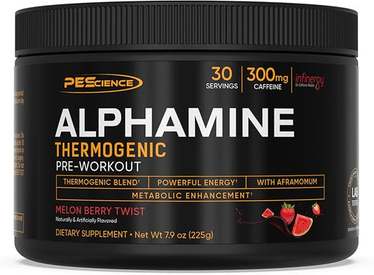 PEScience Alphamine, Melon Berry Twist, 60 Scoops, Thermogenic Energy Powder with L-Carnitine