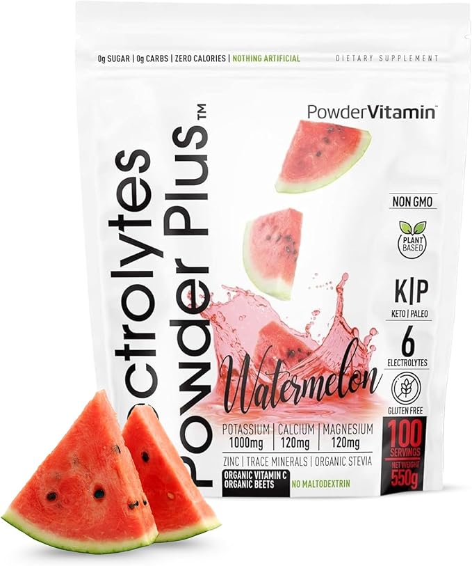 Electrolytes Powder Plus (100 Servings) Watermelon Electrolyte Powder Zero Calorie Keto,0 Sugar, No Maltodextrin,1000mg Potassium,120mg Calcium,120mg Magnesium, Energy Hydration Powder