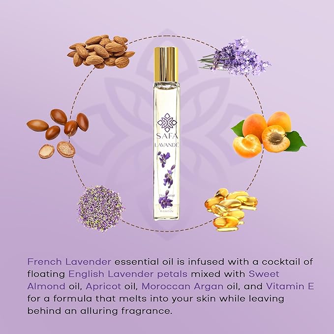 SAFA Lavandé Fragrance Oil Roller (No Alc) French Lavender Scent & English Petals | Organic Oil for Women & Men | 10 mL (.33 fl Oz)