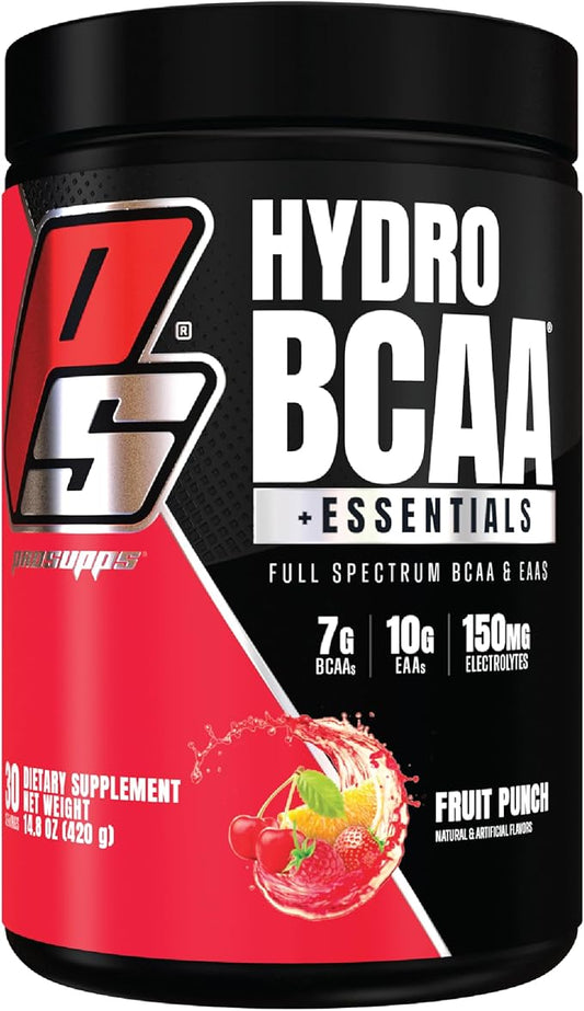 PROSUPPS HydroBCAA Essential Amino Acids Powder, Fruit Punch - Workout Supplement with BCAA, EAAs & Electrolytes for Hydration & Recovery - Stimulant-Free, Soy & Gluten-Free - 30 Servings