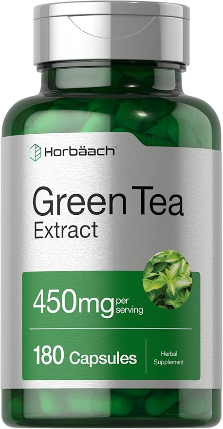 Horbäach Green Tea Extract Capsules 450mg | 180 Count | Herbal Supplement | Non-GMO and Gluten Free