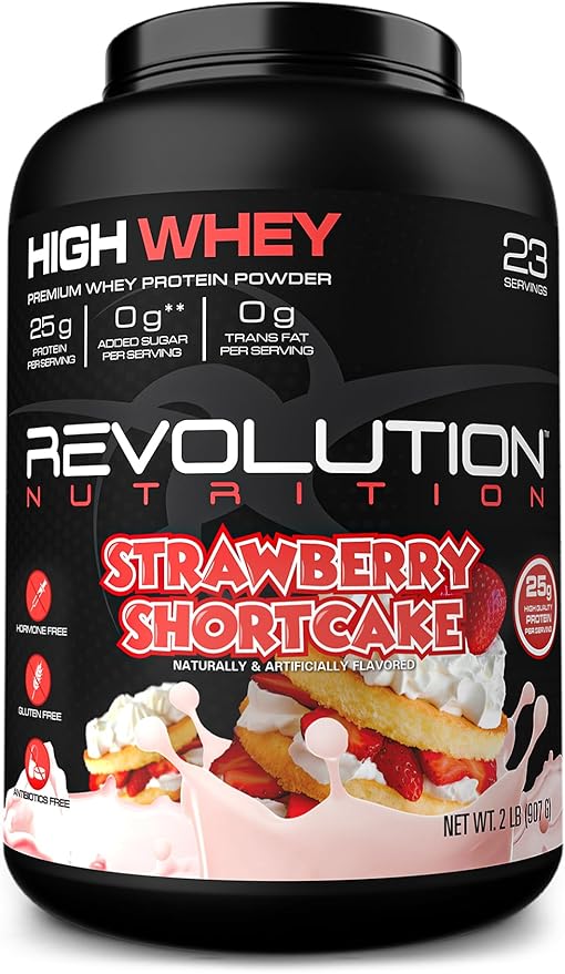 High Whey, Protein Powder 2LB, Whey Isolate, Gluten Free, Lean Muscle Mass for Men & Women, 25g of Protein Per Scoop, 908 g, 24 Servings (Strawberry Shortcake, 2 Pound)