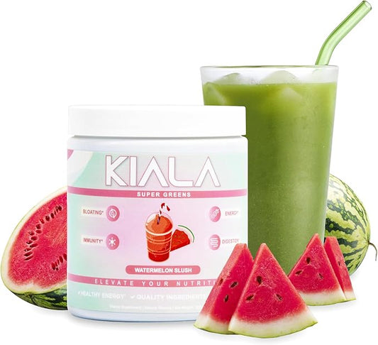 Kiala Nutrition Super Greens, Organic Greens Powder with Spirulina & Chlorella for Digestion, Gut Health, Immunity & Energy, Gluten Free, Vegan, Daily Support for Women, Watermelon Slush, 30 Servings