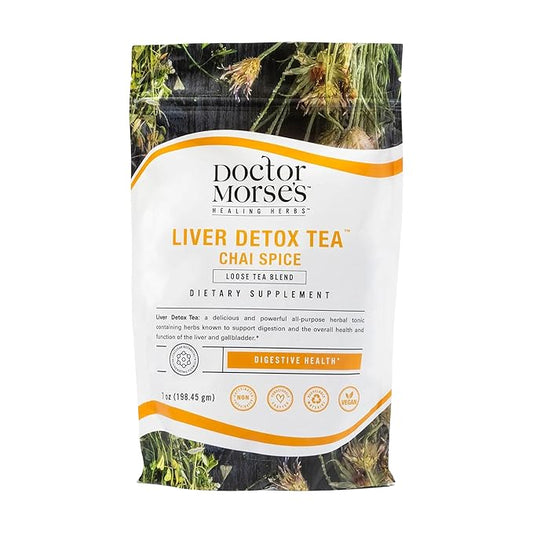 Doctor Morse's Liver Detox Tea - Loose Blend Herbal Chai Spice - Naturopath Formulated Caffeine Free & Vegan - Roasted Dandelion Root, Burdock, Cardamom, Pepper, Ginger - 7oz, 86 Servings