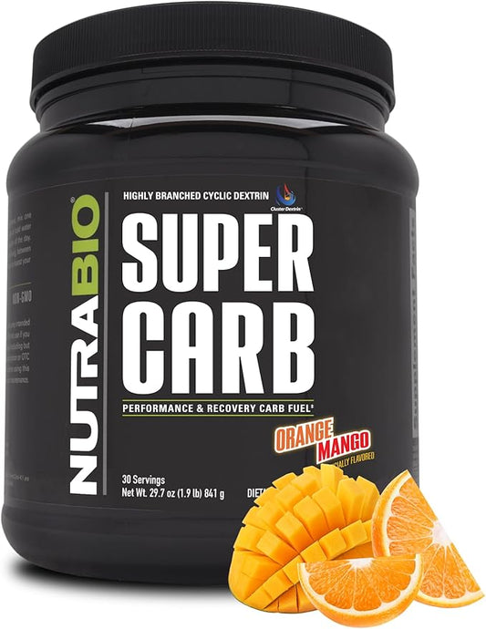 NutraBio Super Carb - Complex Carbohydrate Supplement Powder - Cluster Dextrin and Electrolytes for Performance Enhancement & Muscle Recovery - Orange Mango, 30 Servings