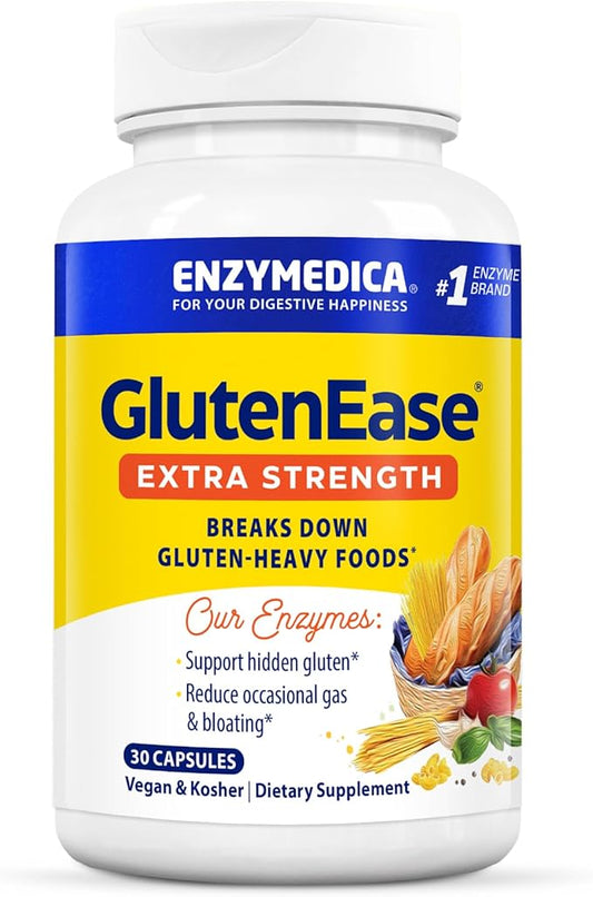 Enzymedica, GlutenEase Extra Strength, Maximum Potency Digestive Enzymes, Supports Gluten & Casein Intolerance, 30 Count