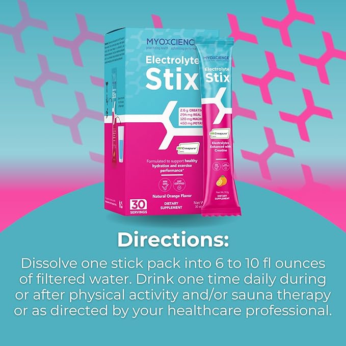 MYOXCIENCE Electrolyte STIX | Creatine Electrolyte Powder | Recovery from Exercise & Muscle Development w/Real Salt (Natural Orange Flavor) (Stix 30 ct)