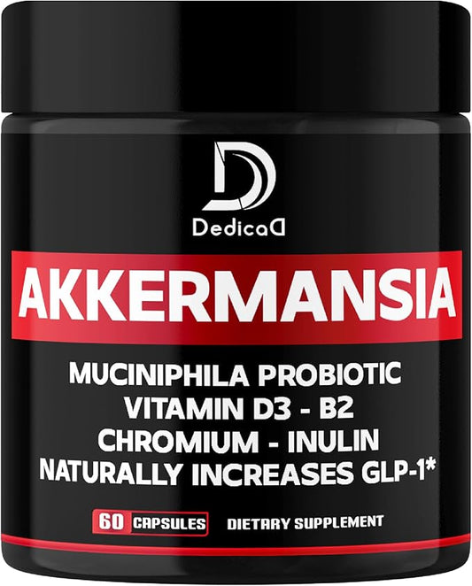 Akkermansia Probiotic for Increases GLP-1 - Contains Inulin, Bacillus Coagulans, Lactobacillus Acidophilus, Vitamins B2, D3 & Chromium - 60 Days Supply - 60 Capsules