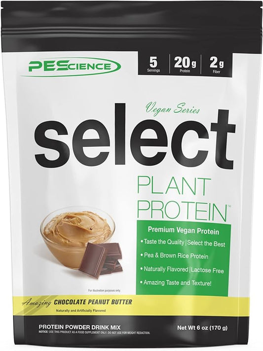 PEScience Select Vegan Plant Based Protein Powder, Chocolate Peanut Butter, 5 Serving, Premium Pea and Brown Rice Blend