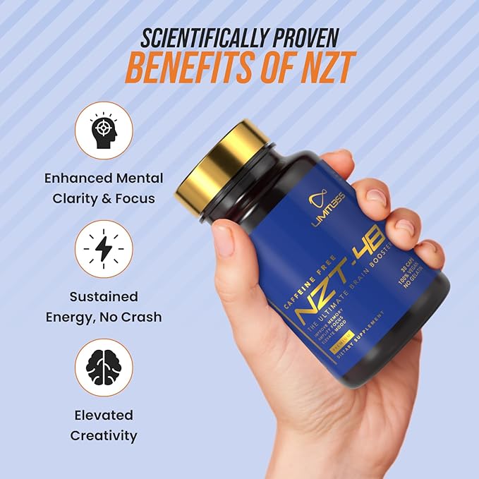 NZT-48 Premium Brain Booster - Lions Mane Supplement Capsules - Nootropic Brain Supplements for Memory and Focus - Brain Pills - Natural Energy - Caffeine Free, Phosphatidylserine, 30 Servings