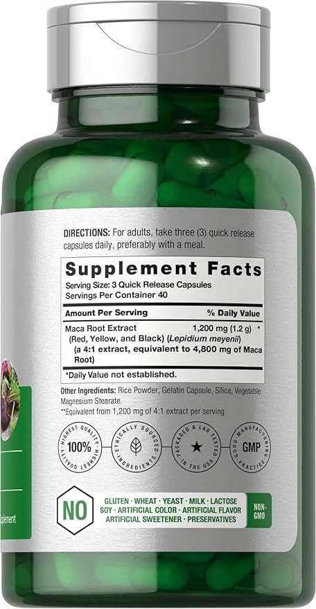 Horbäach Maca Root Capsules for Men and Women | 120 Pills | High Potency Extract | Non-GMO and Gluten Free Formula
