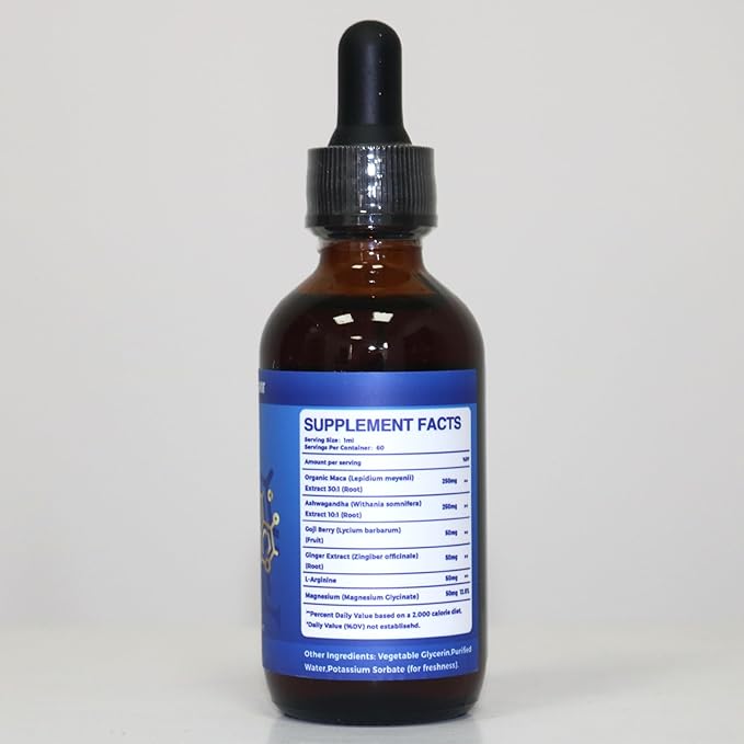 Maca Root Ashwagandha Liquid Drops - Maca and Ashwagandha Supplements with Goji Berry,Ginger Extract,L-Arginine and Magnesium Enhanced Energy 4 fl oz 2 Pack