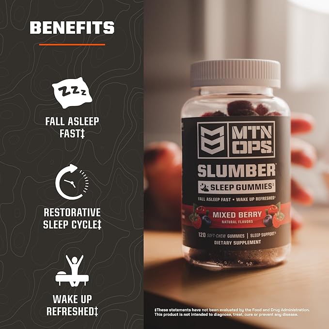 MTN OPS Slumber Gummies Sleep Aid, 120 Melatonin Gummies with Chamomile & Tart Cherry, Mixed Berry Flavor & Naturally Gluten Free