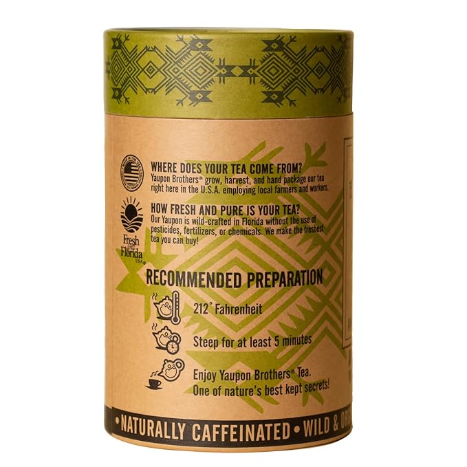Yaupon Brothers American Green Yaupon Tea - 16 Eco-Friendly Organic Green Tea Bags Crafted from Antioxidant Rich Yaupon Organic Leaves - Caffeinated in Fiber Bags