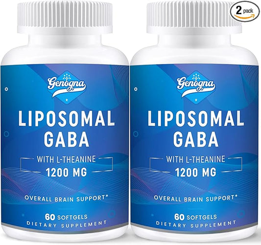 Liposomal GABA with L-Theanine 1200mg - 2 Pack High Bioavailable GABA Supplements,120 Capsules for Adults