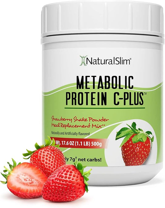 Naturalslim Protein Powder with Vitamins and Minerals Metabolic C-Plus - Meal Replacement Powder Fortified with Vitamin C, Zinc & Amino Acid - Strawberry Protein Powder 10 Servings 1.1 lb.