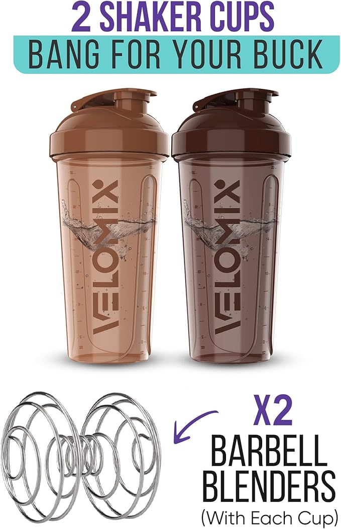 -2 Pack- 28 oz Protein Shaker Bottles for Protein Mixes - 2x Wire Whisk | Leak Proof Shaker Cups for Protein Shakes | Protein Shaker Bottle Pack | Shakers for Protein Shakes-Brown Colors