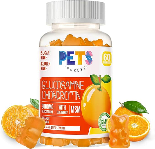 Glucosamine Chondroitin Gummies with MSM & Elderberry Extra Strength - Joint Support, Antioxidant Immune Support Supplement for Adults, Men & Women.Orange