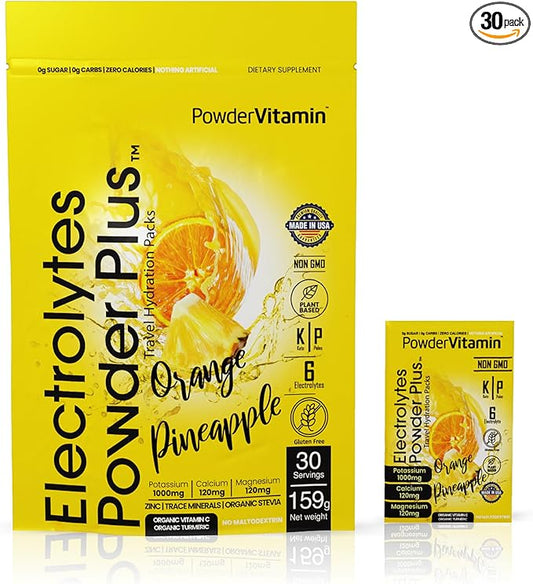 Electrolytes Powder Plus, Keto, Orange Pineapple, Sugar-Free, 1000mg Potassium, 120mg Calcium, 120mg Magnesium, Non GMO, Zero Calories, 30 Hydration Packets
