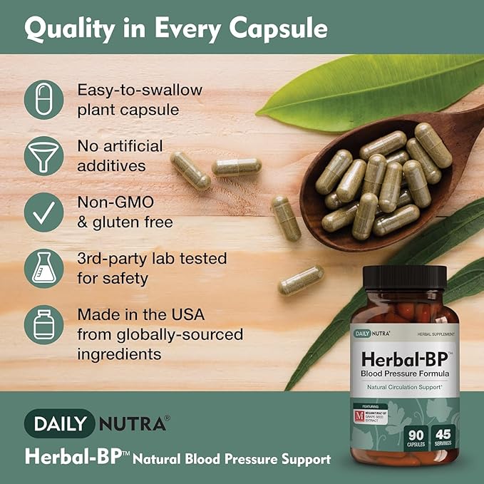 Herbal-BP Natural Blood Pressure Supplement - Supports Circulatory Health | Featuring Grape Seed Extract, Garlic, Hawthorn, Olive Leaf & Ashwagandha for Long-Term Support (3-Pack)