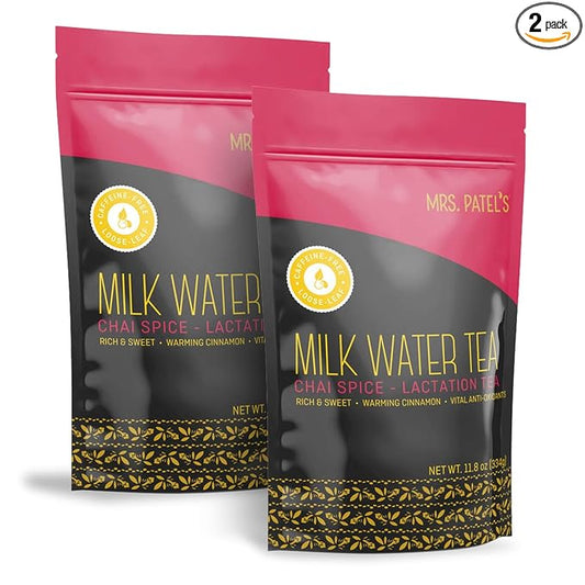 Mrs. Patel's Lactation Tea, Chai Spice Blend, Rich & Sweet, For Breastfeeding and Pumping Moms, Drink Iced or Hot, Loose Leaf, Caffeine Free, Gluten Free, Dairy Free, Fenugreek Free (2 Pouches)