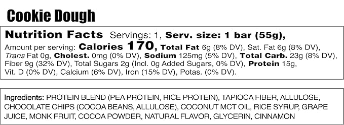 Alio Protein Bars - Cookie Dough (12 Bars) – Free From The Top 9 Food Allergens, High Protein, Low-Calorie, Vegan, Gluten-Free, Nut-Free, Non-GMO, Plant-Based, Seed Oil Free, Delicious & Healthy Snack