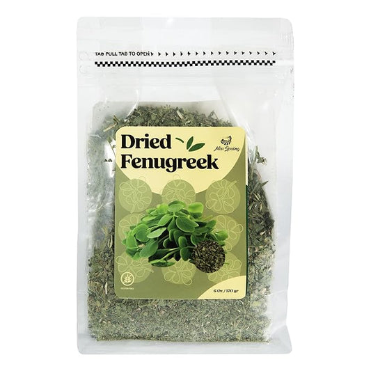 Miss Spring Dried Fenugreek Leaves | All Natural and Aromatic Kasoori Methi | Carefully Packaged in Resealable Bag | Dried Herbs Ideal for Cooking, Mediterranean, Salad and Curries - 6 Oz (170 g)