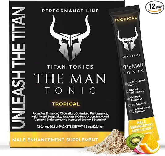 Extra Strength Male Enhancing Supplement Powder–Tongkat Ali, Maca Root, Beet Root, Horny Goat Weed, L-Citrulline–Nitric Oxide Booster & Testosterone Support for Men (Tropical-12 Sticks)