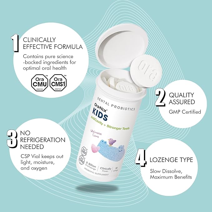 Kids Dental Probiotics for Anti-Cavity + Healthy Teeth and Gums, 8 Billion CFU Probiotics for Oral Health, Yogurt Flavor 2-Pack