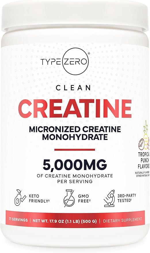 Type Zero Creatine Monohydrate Powder 500 Grams, Tropical Punch Flavored - Gluten-Free