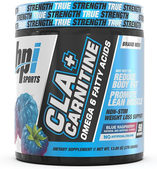 BPI Sports CLA + Carnitine – Conjugated Linoleic Acid – Weight Loss Formula – Metabolism, Performance, Lean Muscle – Caffeine Free – for Men & Women – Blue Raspberry – 50 Servings – 12.34 oz.