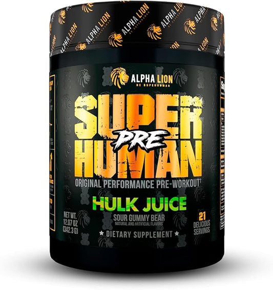 ALPHA LION Superhuman Pre Workout Powder, Beta Alanine, L-Taurine & Tri-Source Caffeine for Sustained Energy & Focus, Nitric Oxide & Citrulline for Pump (21 Servings, Green Gummy Bear Flavor)