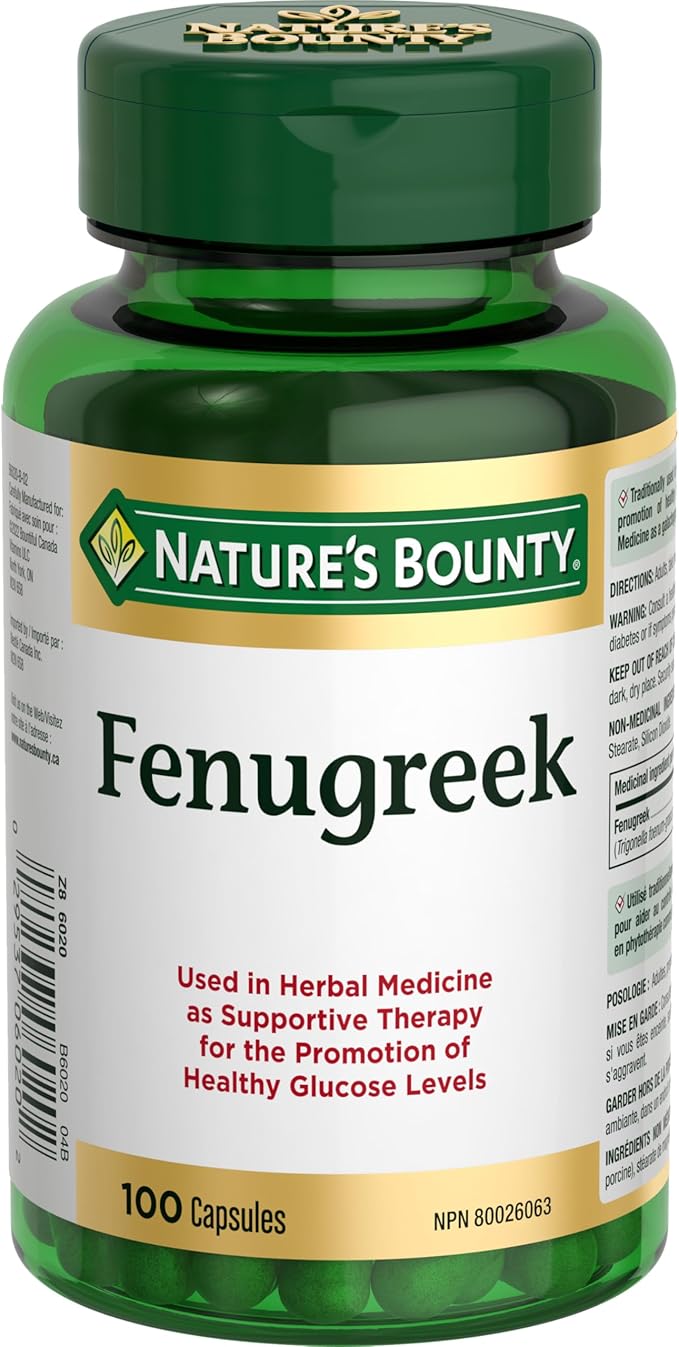 Nature's Bounty Fenugreek, 100 Count with Gelatin, Contains Silica, Vegetable Magnesium Stearate