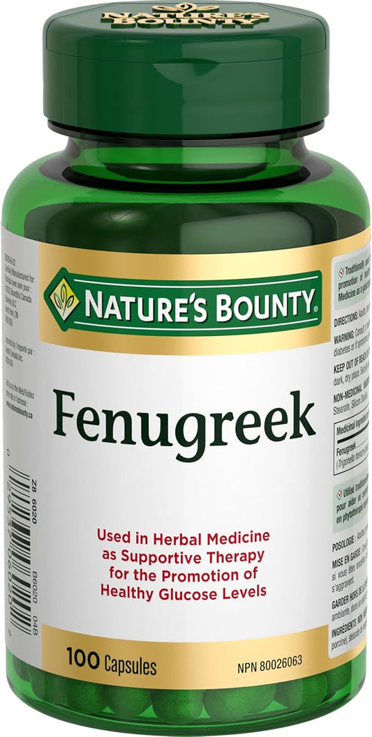 Nature's Bounty Fenugreek, 100 Count with Gelatin, Contains Silica, Vegetable Magnesium Stearate