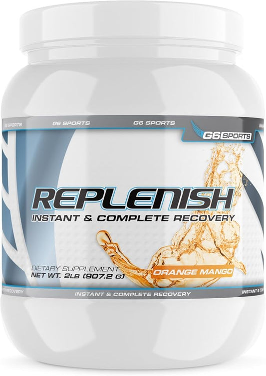 Nutrition Replenish Instant & Complete Recovery (Post Workout Formula, 11g of BCAAs & EAAs, 20g Whey Protein, 1000mg Creatine MagnaPower, Zero Refined Sugars) – 2lb Jar – Orange Mango