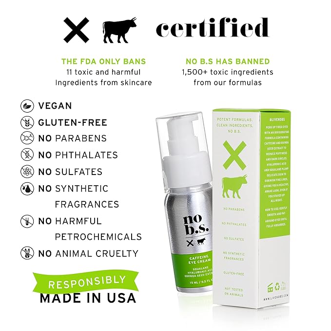 No Bad Stuff - Caffeine Eye Cream with Pure Hyaluronic Acid & Plant Based Squalane Oil, Under Eye Cream for Dark Circles & Puffiness, Travel Size, 0.5 FL Oz, and CoQ10 for Wrinkles